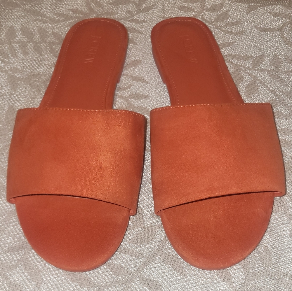 JCREW Orange One Strap Faux Suede Slides SZ. 8